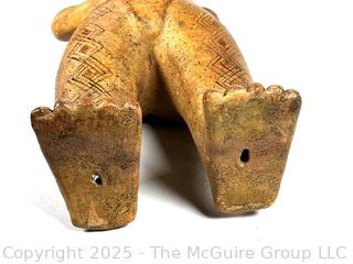 Large Pre-Columbian Standing Terracotta Female Figure with Infant with Incised Decoration.  15" tall