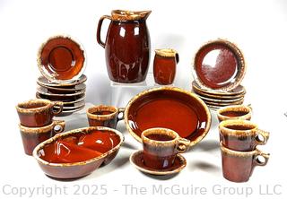 Set of Hull Pottery Brown Drip Glaze Oven Proof Pottery Dinnerware