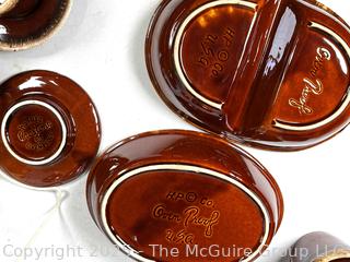 Set of Hull Pottery Brown Drip Glaze Oven Proof Pottery Dinnerware