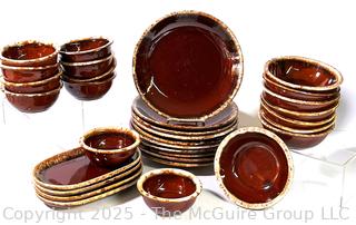 Set of Hull Pottery Brown Drip Glaze Oven Proof Pottery Dinnerware