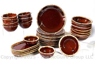 Set of Hull Pottery Brown Drip Glaze Oven Proof Pottery Dinnerware