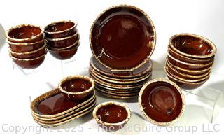 Set of Hull Pottery Brown Drip Glaze Oven Proof Pottery Dinnerware