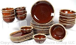 Set of Hull Pottery Brown Drip Glaze Oven Proof Pottery Dinnerware