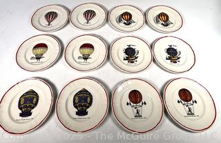 Twelve (12) Longchamp Porcelain France Montgolfiere Hot Air Balloon 6" Plates 