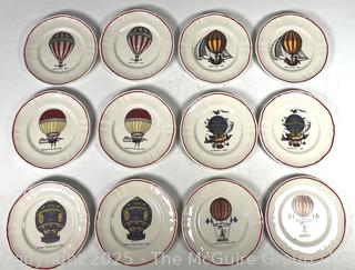 Twelve (12) Longchamp Porcelain France Montgolfiere Hot Air Balloon 6" Plates 