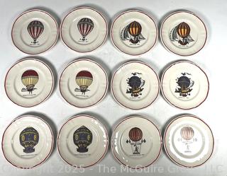Twelve (12) Longchamp Porcelain France Montgolfiere Hot Air Balloon 6" Plates 