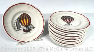 Twelve (12) Longchamp Porcelain France Montgolfiere Hot Air Balloon 6" Plates 