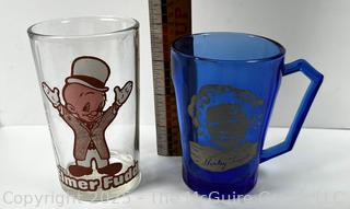 Shirley Temple Cobalt Blue Mug by Hazel-Atlas and Elmer Fudd Juice Glass