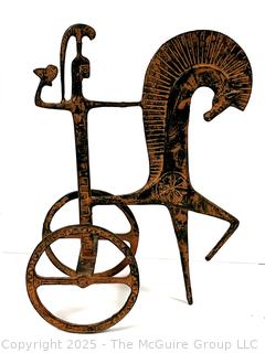 20th Century Bronze Sculpture of a Greek Warrior with Horse and Chariot