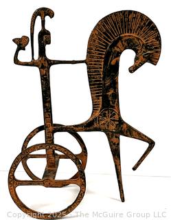20th Century Bronze Sculpture of a Greek Warrior with Horse and Chariot