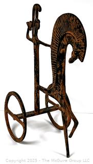 20th Century Bronze Sculpture of a Greek Warrior with Horse and Chariot