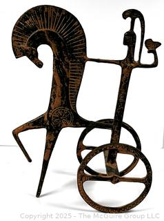 20th Century Bronze Sculpture of a Greek Warrior with Horse and Chariot
