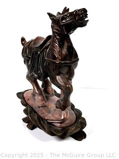 Chinese Tang Style Carved Stone Horse Figure on Wood Stand