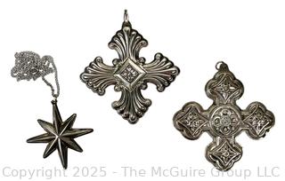 Three (3) Reed & Barton Sterling Silver Snowflake Ornaments. 48 grams