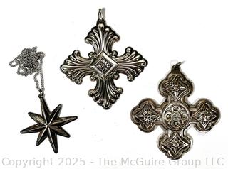 Three (3) Reed & Barton Sterling Silver Snowflake Ornaments. 48 grams
