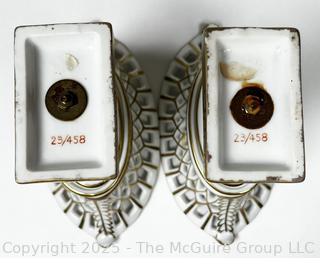 Two (2) Reticulated Regency White Porcelain and Gold Gilt Basket Compotes