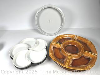 Three (3) Serving Pieces Including Wade of California Lazy Susan Appetizer Set
