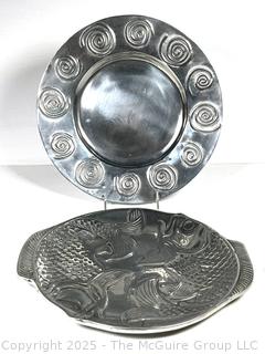 Two (2) Aluminum Alloy Swirl and Fish Platter