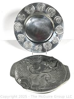 Two (2) Aluminum Alloy Swirl and Fish Platter