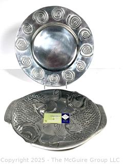 Two (2) Aluminum Alloy Swirl and Fish Platter
