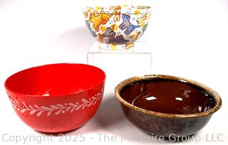 Three (3) Serving Bowls in Pottery and Melamine