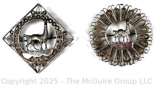 Two (2) Peruvian Silver Llama Brooches