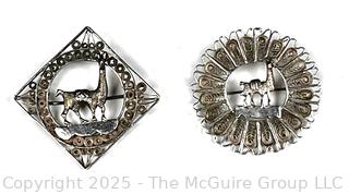 Two (2) Peruvian Silver Llama Brooches