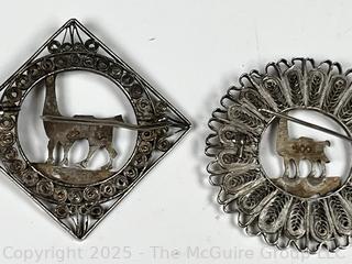 Two (2) Peruvian Silver Llama Brooches