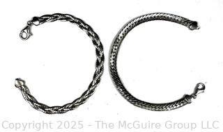 Two (2) Sterling Silver Herringbone and Braided Chain Bracelets
