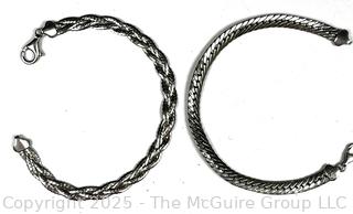 Two (2) Sterling Silver Herringbone and Braided Chain Bracelets