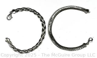 Two (2) Sterling Silver Herringbone and Braided Chain Bracelets