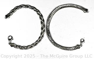 Two (2) Sterling Silver Herringbone and Braided Chain Bracelets