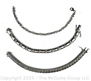 Three (3) Sterling Silver Bracelets with Inset Crystals