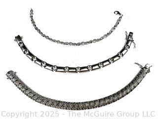 Three (3) Sterling Silver Bracelets with Inset Crystals