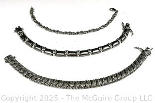 Three (3) Sterling Silver Bracelets with Inset Crystals