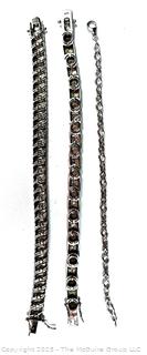 Three (3) Sterling Silver Bracelets with Inset Crystals