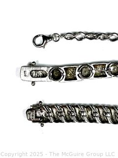 Three (3) Sterling Silver Bracelets with Inset Crystals