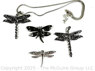Four (4) Costume Jewelry Dragonfly Pendants and Brooches