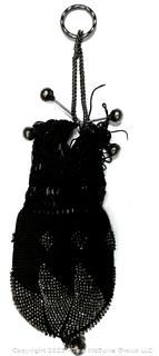Drawstring Flapper Beaded Handbag, Needs Repair. 