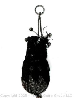Drawstring Flapper Beaded Handbag, Needs Repair. 