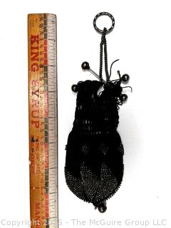 Drawstring Flapper Beaded Handbag, Needs Repair. 
