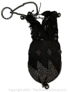 Drawstring Flapper Beaded Handbag, Needs Repair. 
