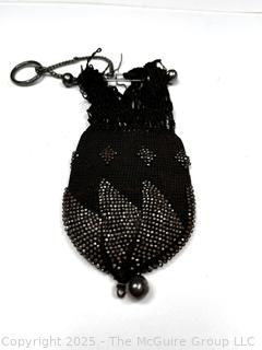Drawstring Flapper Beaded Handbag, Needs Repair. 