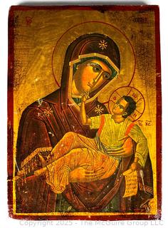19th Century Russian Icon of Theotokos, Mother Mary and Jesus. 