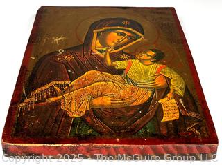 19th Century Russian Icon of Theotokos, Mother Mary and Jesus. 