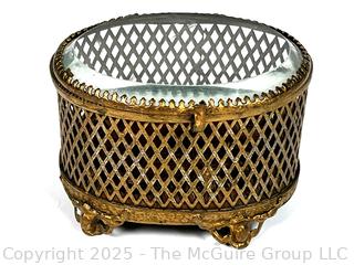 Brass Filigree and Glass Jewelry Casket