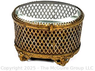 Brass Filigree and Glass Jewelry Casket