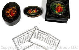 Three (3) Hand Painted Russian Lacquer Boxes