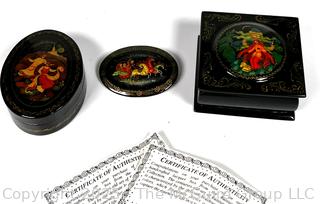 Three (3) Hand Painted Russian Lacquer Boxes