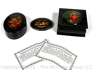 Three (3) Hand Painted Russian Lacquer Boxes
